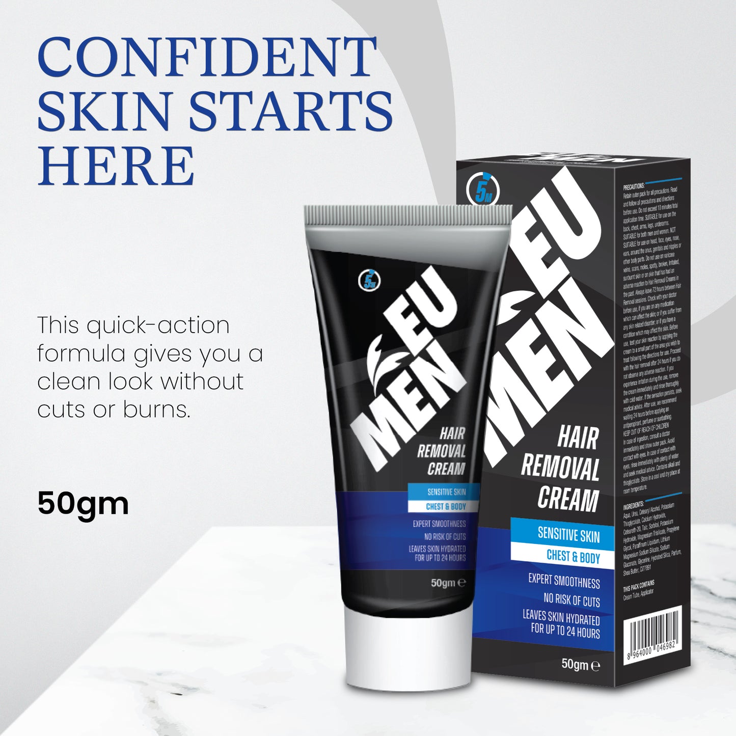 EU Men Hair Removing Cream (50g Tube - Sensitive Skin)